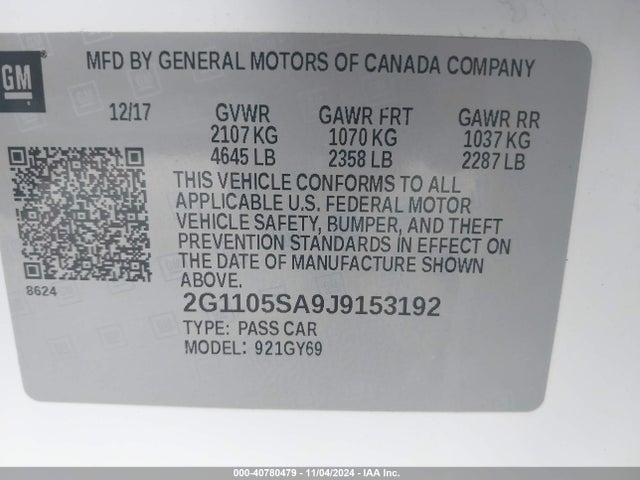 Chevrolet IMPALA 1LT 2018 2G1105SA9J9153192 Image 9
