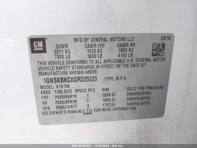 1GNSKBKCXGR325533 Chevrolet Tahoe Lt