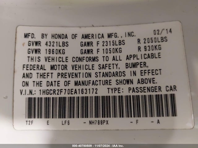 Honda ACCORD EX 2014 1HGCR2F70EA163172 Image 9