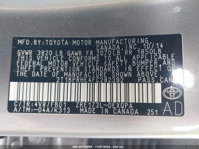 Toyota Corolla Le Eco 2015 2T1BPRHE4FC282392 Image 9