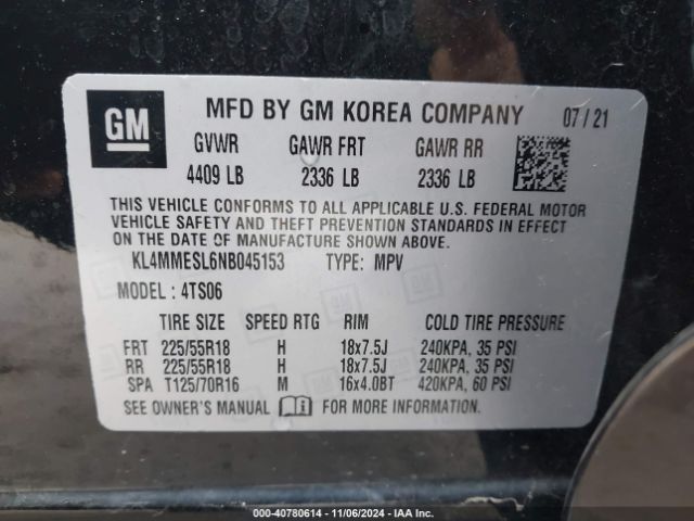 KL4MMESL6NB045153 Buick Encore Gx Awd Select
