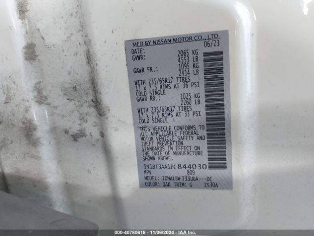 5N1BT3AA1PC844030 Nissan Rogue S Fwd