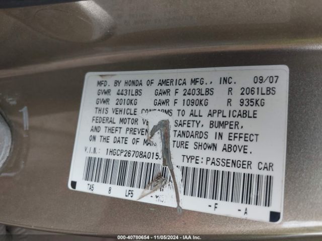 2008 HONDA ACCORD SDN 1HGCP26708A015548 Photo 8