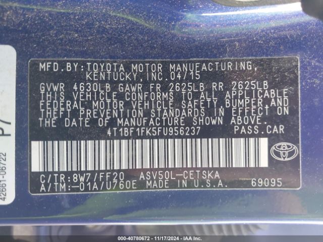 4T1BF1FK5FU956237 Toyota CAMRY SE