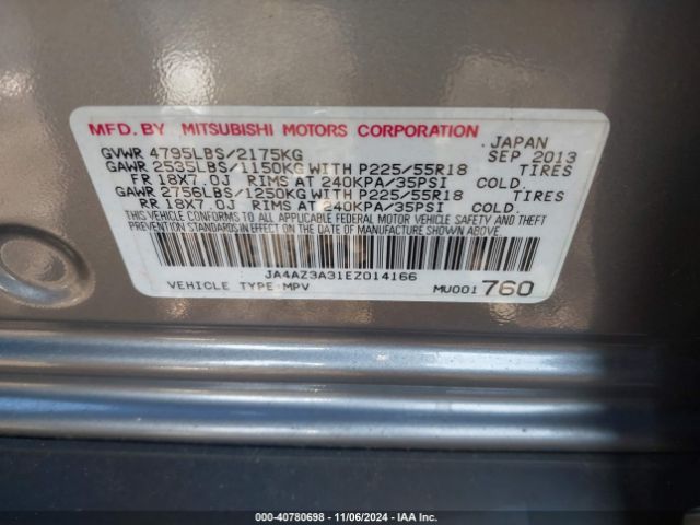 JA4AZ3A31EZ014166 Mitsubishi Outlander Se