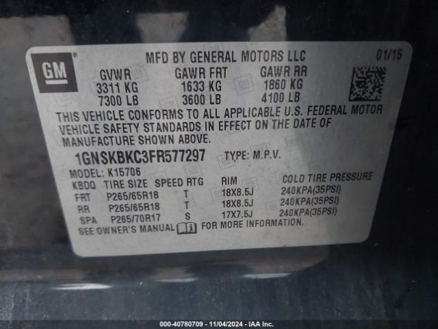2015 CHEVROLET TAHOE 1GNSKBKC3FR577297 Photo 8