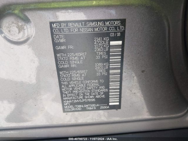 KNMAT2MV5JP578195 Nissan ROGUE SV