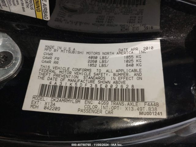 2011 MITSUBISHI ECLIPSE 4A31K5DF3BE002628 Photo 8