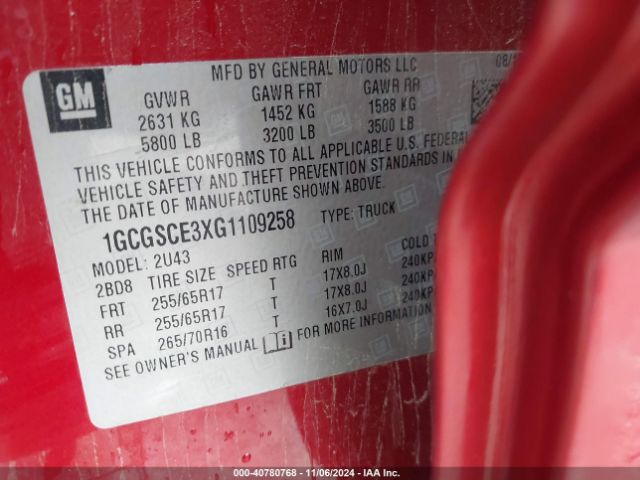 1GCGSCE3XG1109258 Chevrolet Colorado Lt