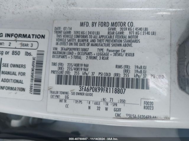 3FA6P0K99FR118807 Ford Fusion Titanium