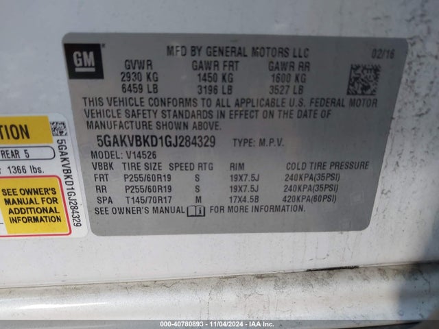 Buick Enclave Leather 2016 5GAKVBKD1GJ284329 Image 9