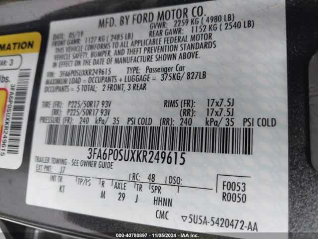 3FA6P0SUXKR249615 Ford Fusion Energi Titanium