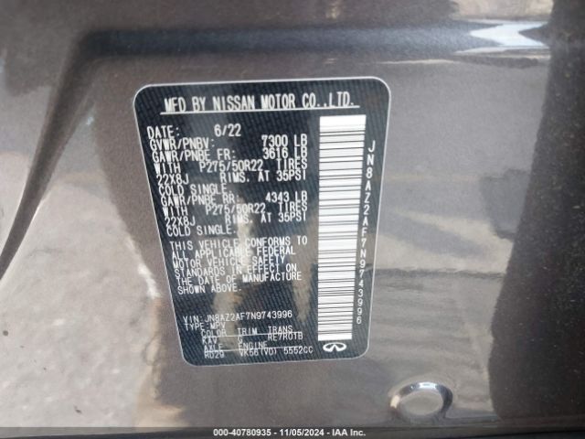 JN8AZ2AF7N9743996 Infiniti Qx80 Premium Select