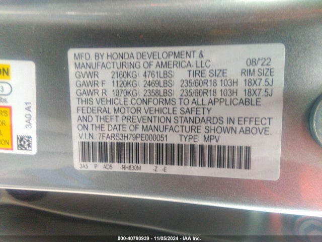 Honda Cr-v Ex-l 2wd 2023 7FARS3H79PE000051 Image 9