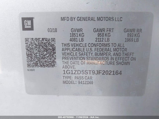 Chevrolet MALIBU LT 2018 1G1ZD5ST9JF202164 Image 9