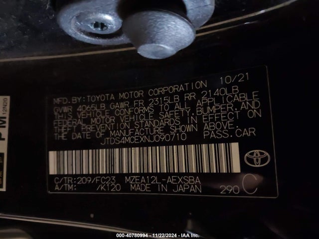 Toyota COROLLA SE 2022 JTDS4MCEXNJ090710 Image 9