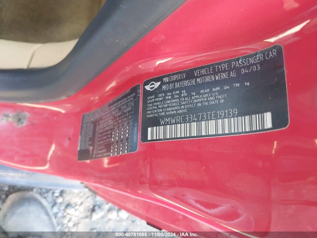 2003 MINI COOPER WMWRC33473TE19139 Photo 8