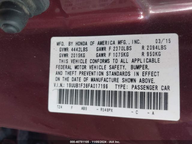 19UUB1F36FA017196 Acura TLX