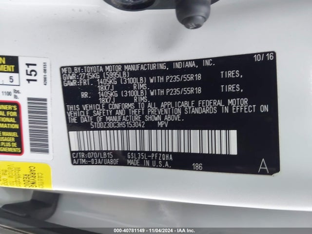 5TDDZ3DC3HS153042 Toyota Sienna Limited Premium 7 Passenger