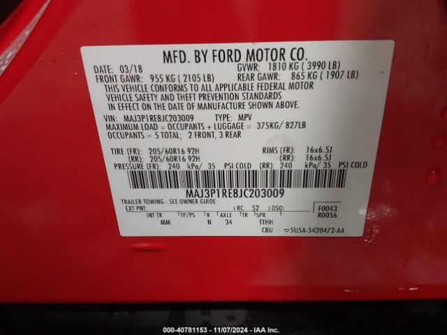 MAJ3P1RE8JC203009 Ford ECOSPORT S