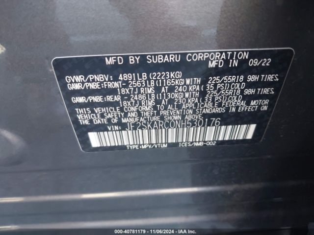 JF2SKARC0NH530176 Subaru Forester Touring