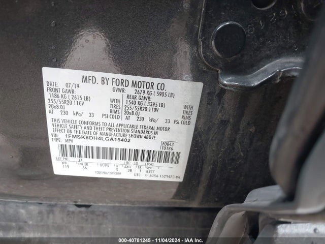 Ford EXPLORER XLT 2020 1FMSK8DH4LGA15402 Image 9