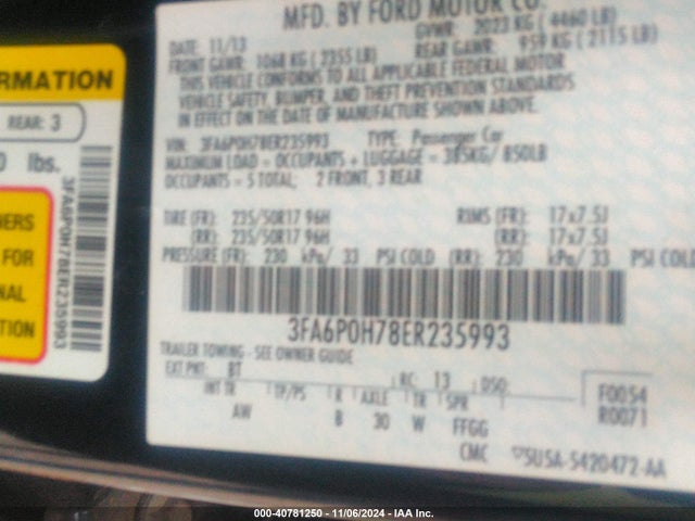 Ford FUSION SE 2014 3FA6P0H78ER235993 Image 9