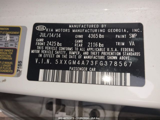 5XXGM4A73FG378567 KIA Optima Lx