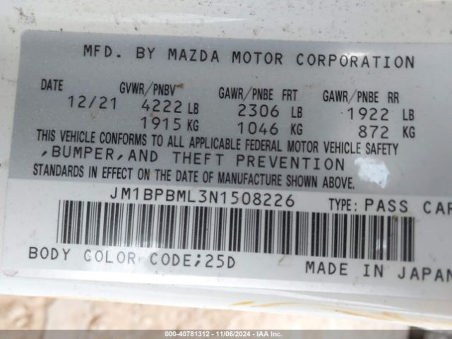 JM1BPBML3N1508226 Mazda Mazda3 Premium