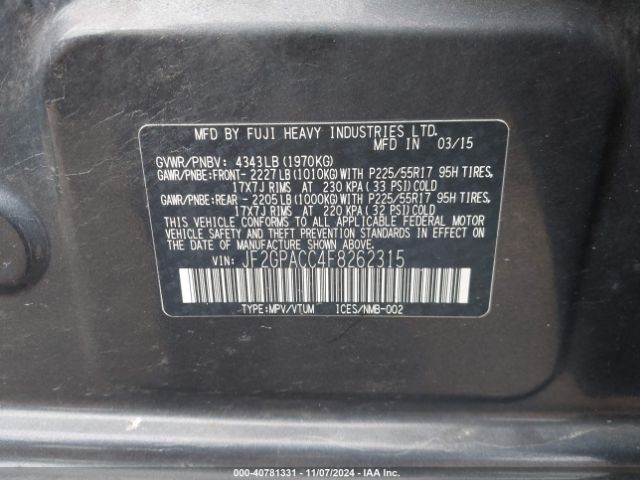 JF2GPACC4F8262315 Subaru Xv Crosstrek 2.0i Premium