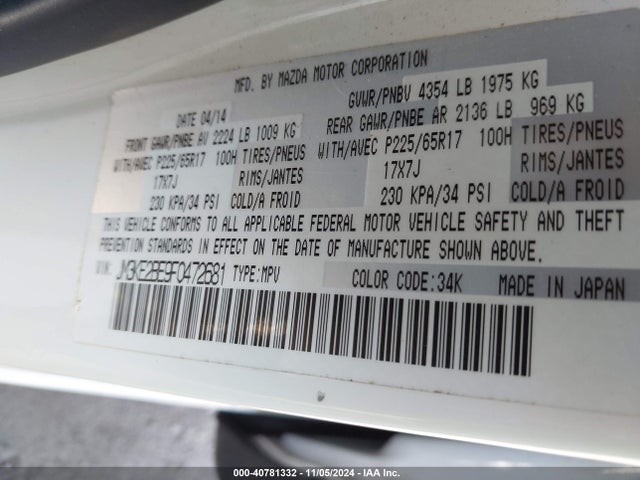 JM3KE2BE9F0472681 Mazda CX-5 SPORT