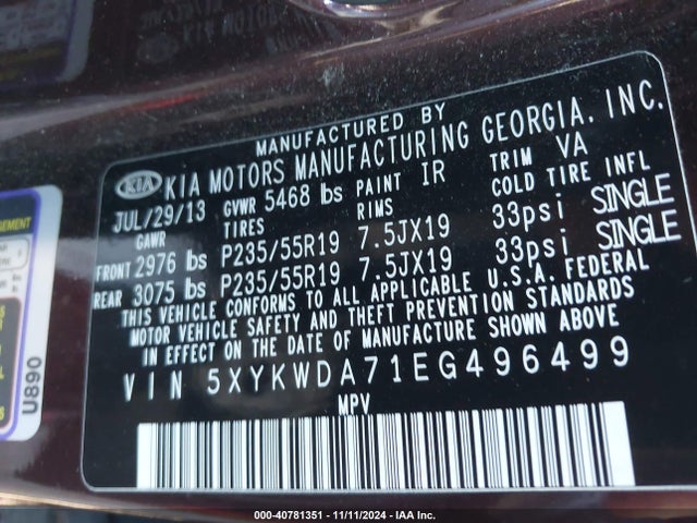 KIA Sorento Sx V6 2014 5XYKWDA71EG496499 Image 9