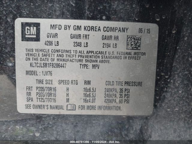 KL7CJLSB1FB206447 Chevrolet Trax Lt