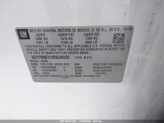 2011 CADILLAC SRX 3GYFNBEYXBS546820 Photo 8
