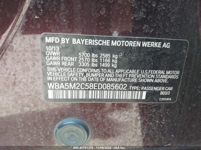 BMW 535i Gran Turismo 2014 WBA5M2C58ED085602 Image 9