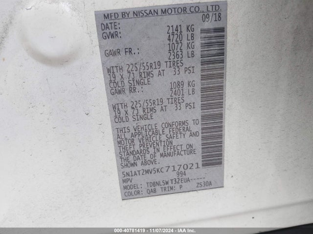 Nissan Rogue Sl 2019 5N1AT2MV5KC717021 Image 9