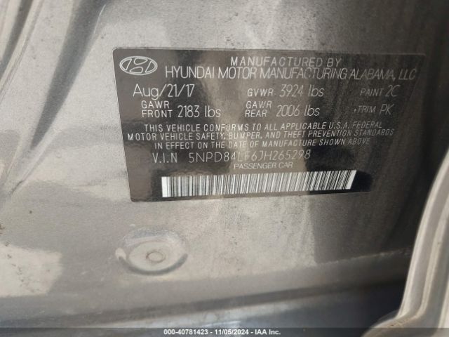 5NPD84LF6JH265298 Hyundai ELANTRA SEL