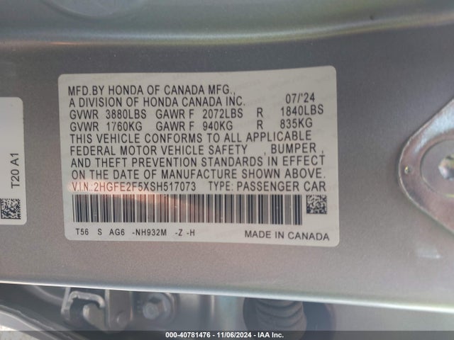Honda Civic Sport 2025 2HGFE2F5XSH517073 Image 9