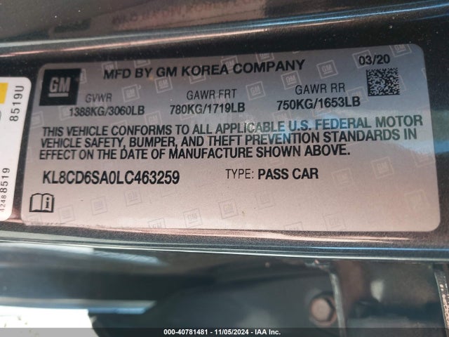 Chevrolet Spark Fwd 1lt Automatic 2020 KL8CD6SA0LC463259 Image 9
