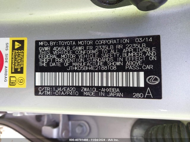 Lexus CT 200H 2014 JTHKD5BH4E2188108 Image 9