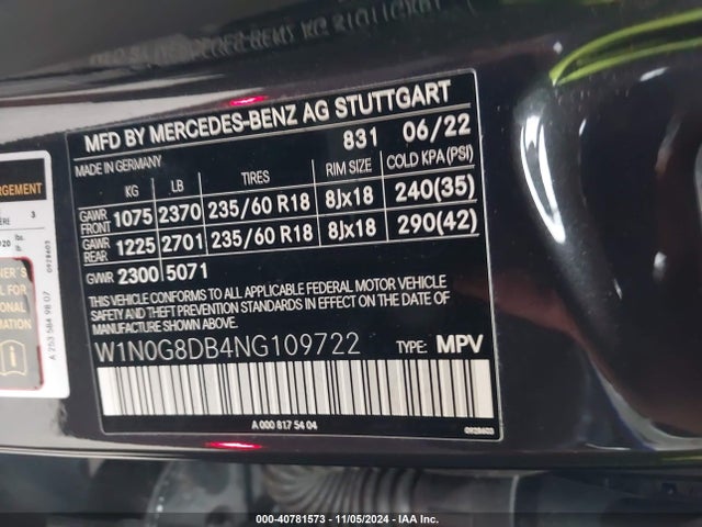 W1N0G8DB4NG109722 Mercedes-Benz Glc 300 Suv