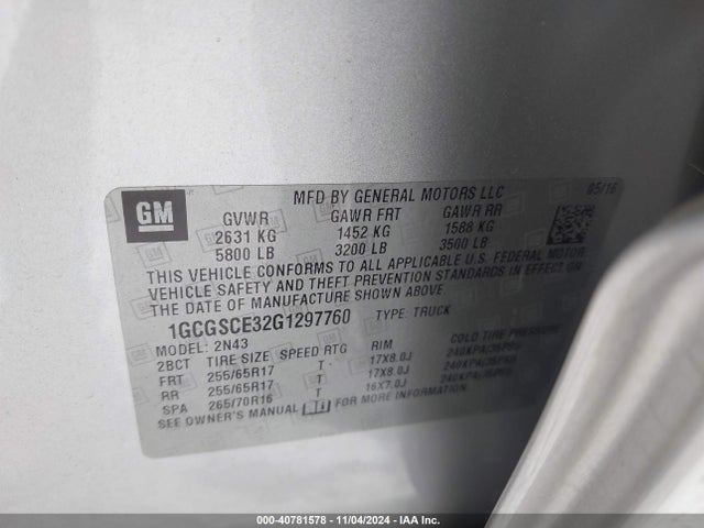 1GCGSCE32G1297760 Chevrolet Colorado Lt