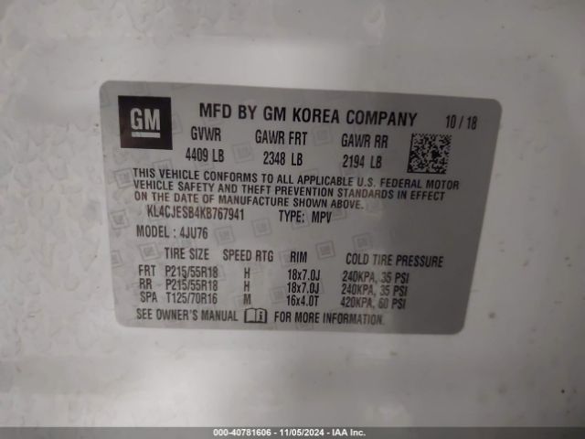 KL4CJESB4KB767941 Buick Encore Awd Preferred