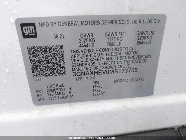 3GNAXHEV0MS173705 Chevrolet Equinox Fwd Ls