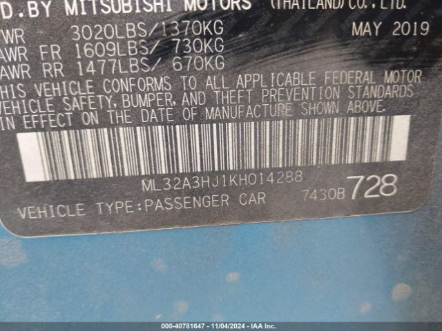 2019 MITSUBISHI MIRAGE ML32A3HJ1KH014288 Photo 8