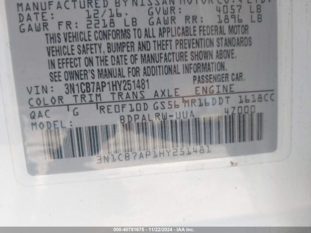 3N1CB7AP1HY251481 Nissan Sentra Sr Turbo