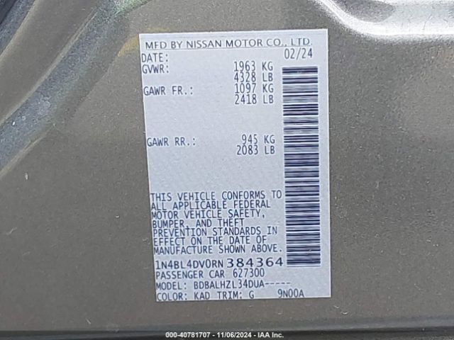 1N4BL4DV0RN384364 Nissan Altima Sv Fwd