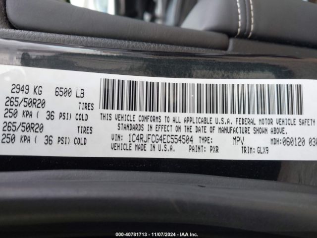 1C4RJFCG4EC554504 Jeep Grand Cherokee Overland