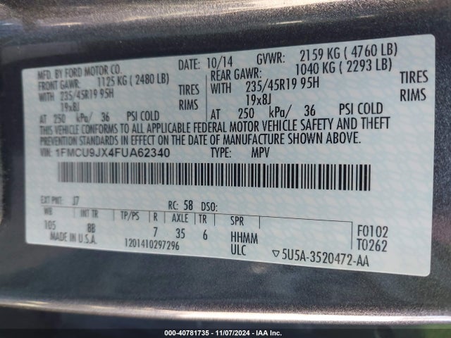 Ford Escape Titanium 2015 1FMCU9JX4FUA62340 Image 9