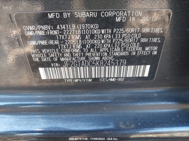 Subaru Crosstrek 2.0i Premium 2019 JF2GTADC5K8245379 Image 9